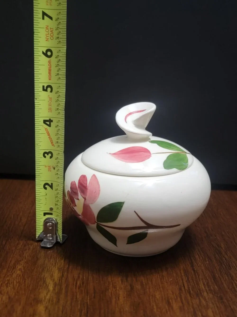 Vintage Mid Century Covered Sugar Bowl Pink Floral Green Leaf Lidded Dish